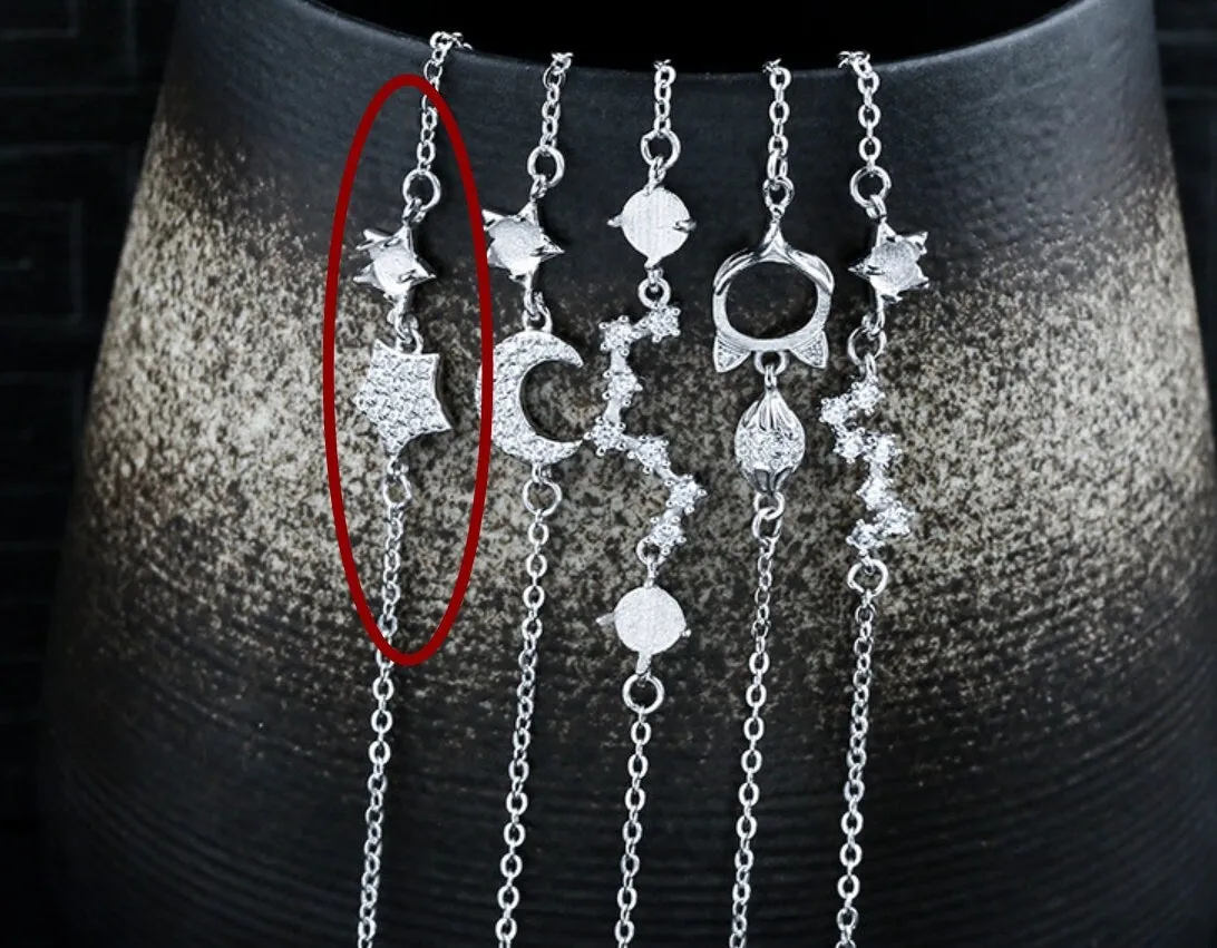 Crystals Stars Chain Bracelet Setting Tray Bulk Sterling Silver Fine 925 3x3mm For One Stone Five Prongs Adjustable DIY Jewelry Wholesale