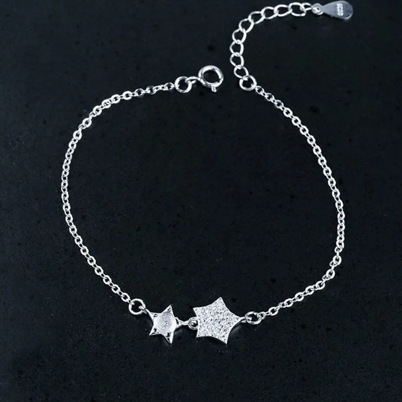 Crystals Stars Chain Bracelet Setting Tray Bulk Sterling Silver Fine 925 3x3mm For One Stone Five Prongs Adjustable DIY Jewelry Wholesale