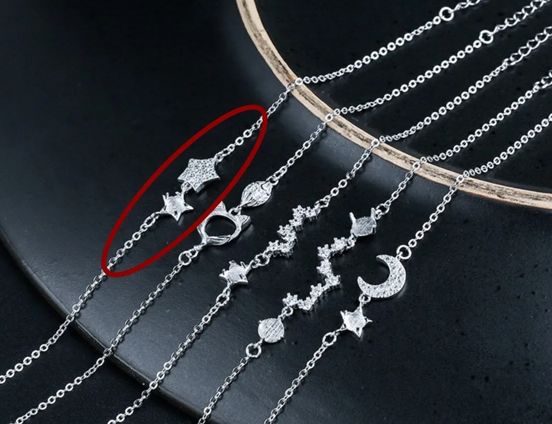 Crystals Stars Chain Bracelet Setting Tray Bulk Sterling Silver Fine 925 3x3mm For One Stone Five Prongs Adjustable DIY Jewelry Wholesale