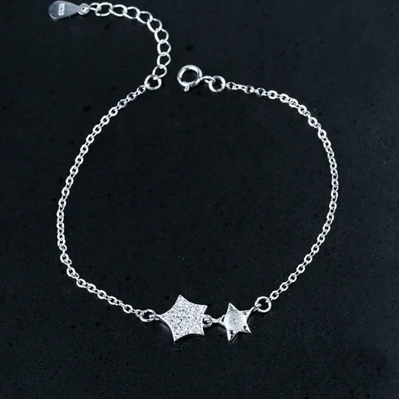 Crystals Stars Chain Bracelet Setting Tray Bulk Sterling Silver Fine 925 3x3mm For One Stone Five Prongs Adjustable DIY Jewelry Wholesale