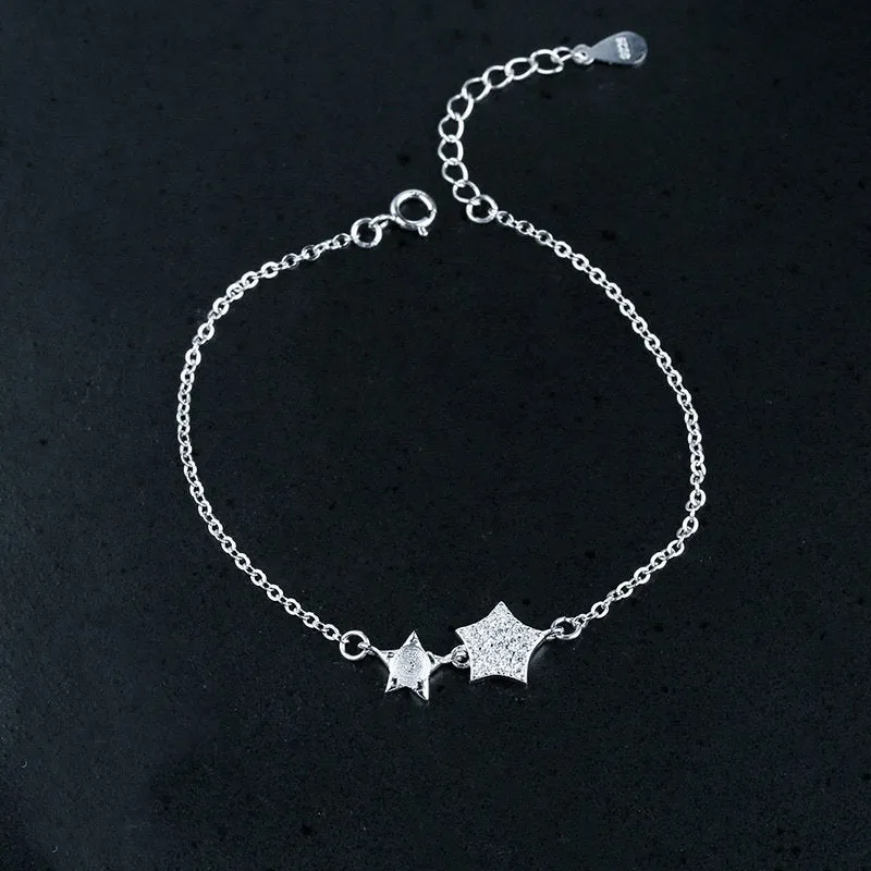Crystals Stars Chain Bracelet Setting Tray Bulk Sterling Silver Fine 925 3x3mm For One Stone Five Prongs Adjustable DIY Jewelry Wholesale
