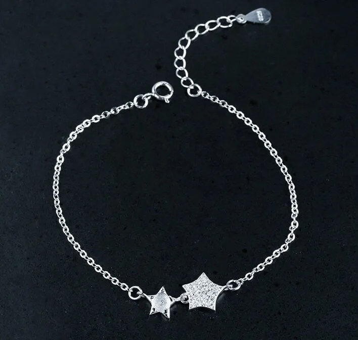 Crystals Stars Chain Bracelet Setting Tray Bulk Sterling Silver Fine 925 3x3mm For One Stone Five Prongs Adjustable DIY Jewelry Wholesale