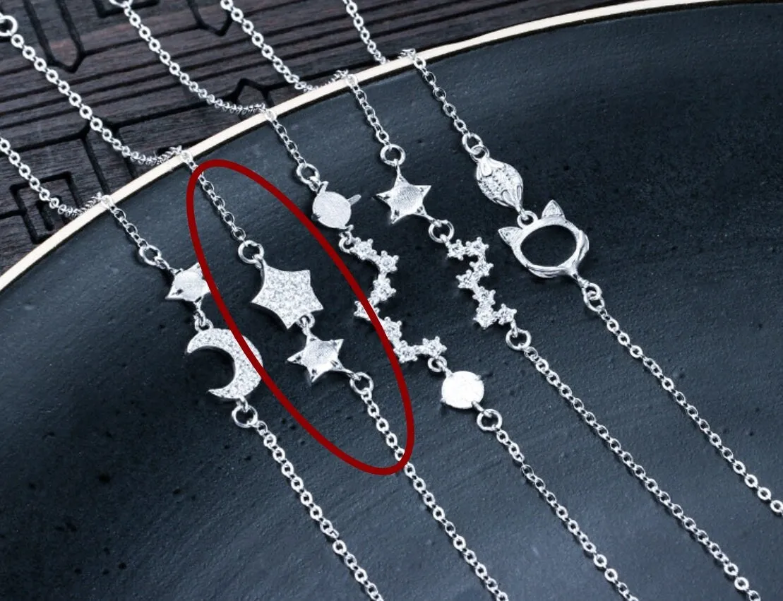 Crystals Stars Chain Bracelet Setting Tray Bulk Sterling Silver Fine 925 3x3mm For One Stone Five Prongs Adjustable DIY Jewelry Wholesale