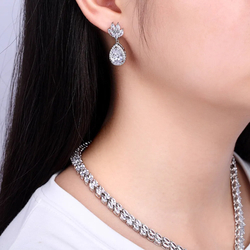 Cubic zirconia bride wedding necklace earring set CN10052