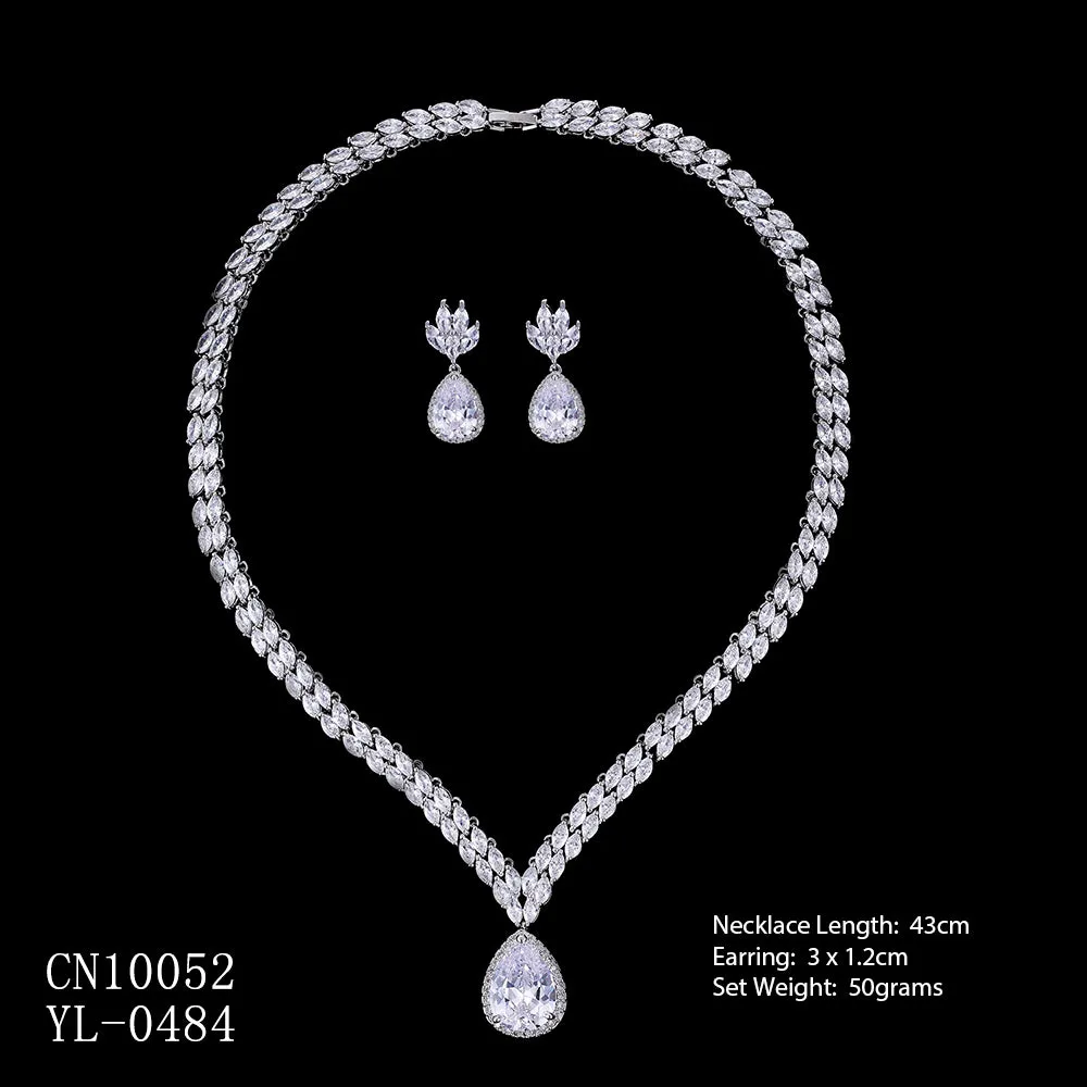 Cubic zirconia bride wedding necklace earring set CN10052