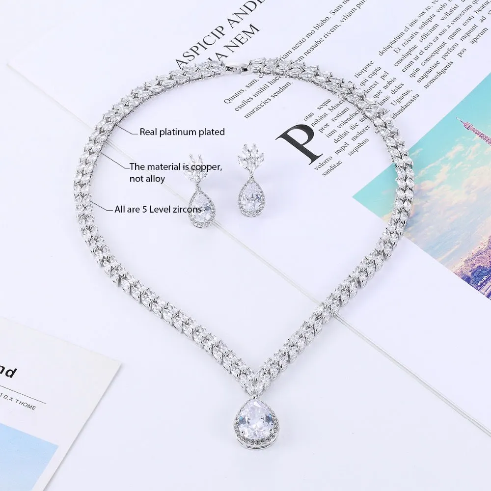 Cubic zirconia bride wedding necklace earring set CN10052