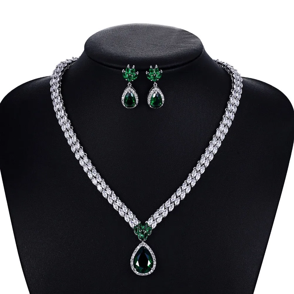 Cubic zirconia bride wedding necklace earring set CN10052