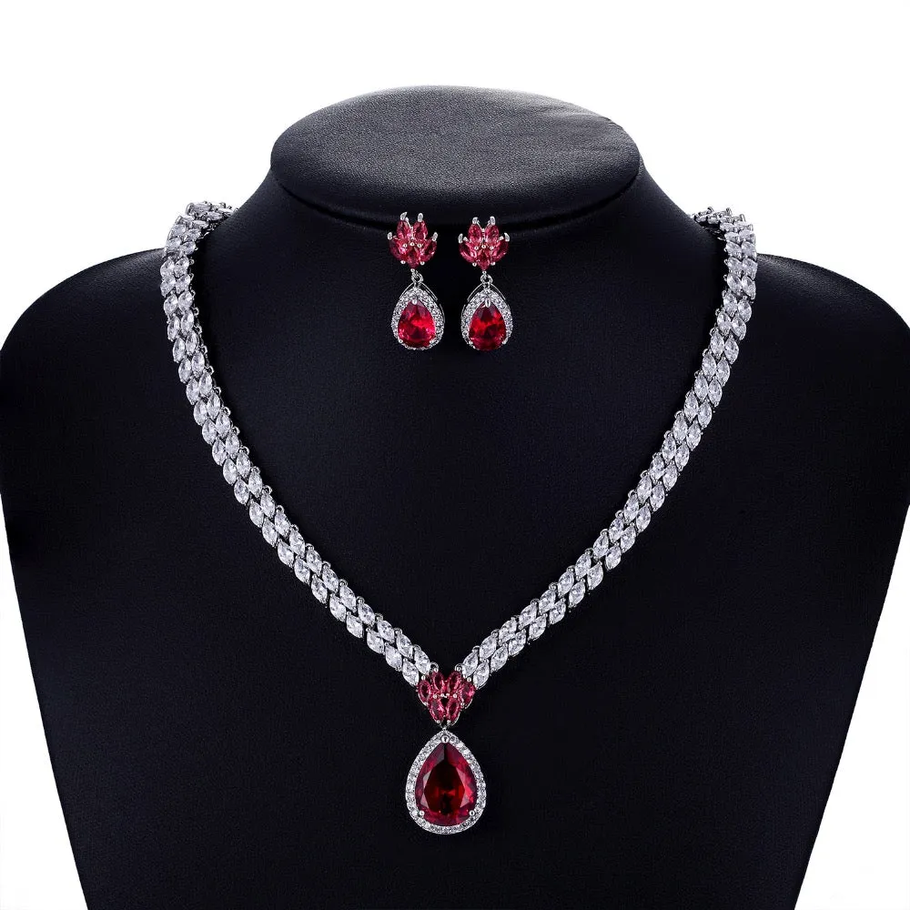 Cubic zirconia bride wedding necklace earring set CN10052