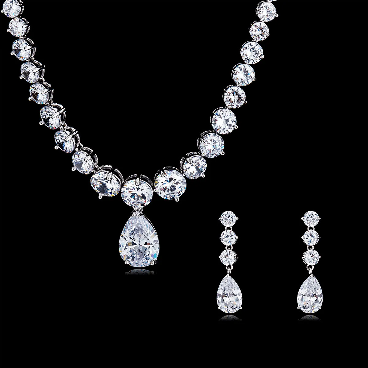 Cubic zirconia bride wedding necklace earring set CN10089
