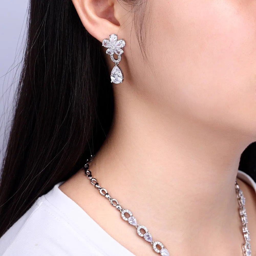 Cubic zirconia bride wedding necklace earring set CN10114