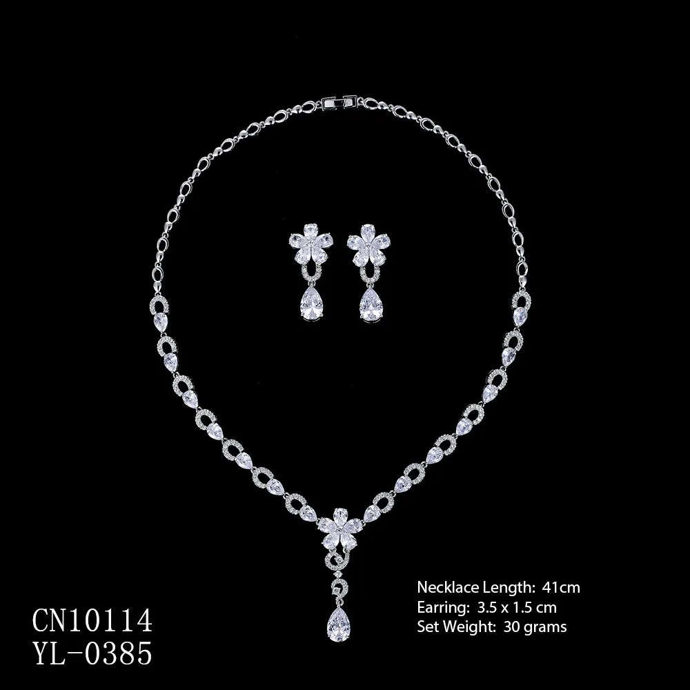 Cubic zirconia bride wedding necklace earring set CN10114