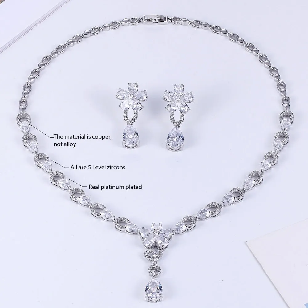Cubic zirconia bride wedding necklace earring set CN10114