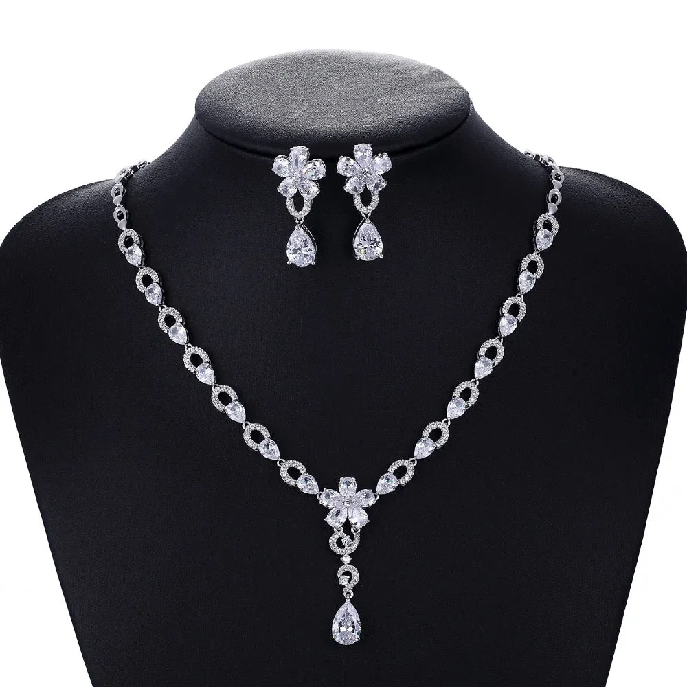 Cubic zirconia bride wedding necklace earring set CN10114