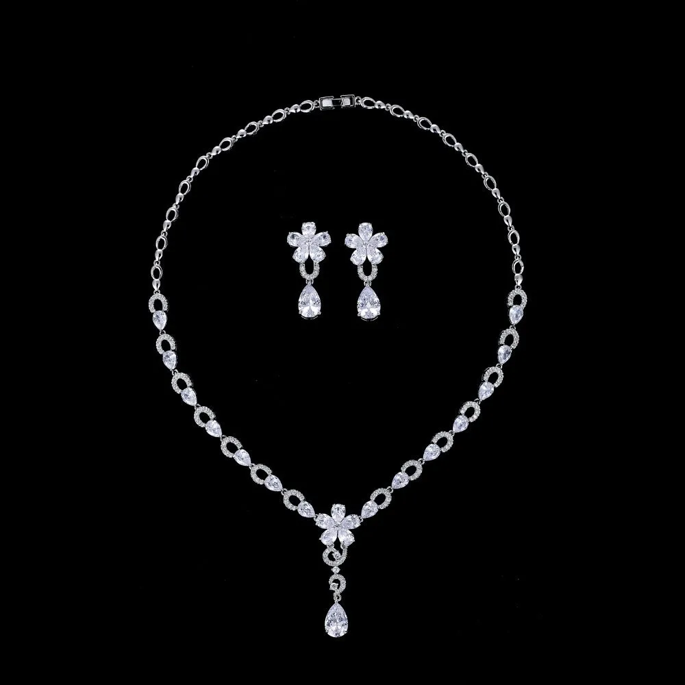 Cubic zirconia bride wedding necklace earring set CN10114