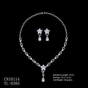 Cubic zirconia bride wedding necklace earring set CN10114