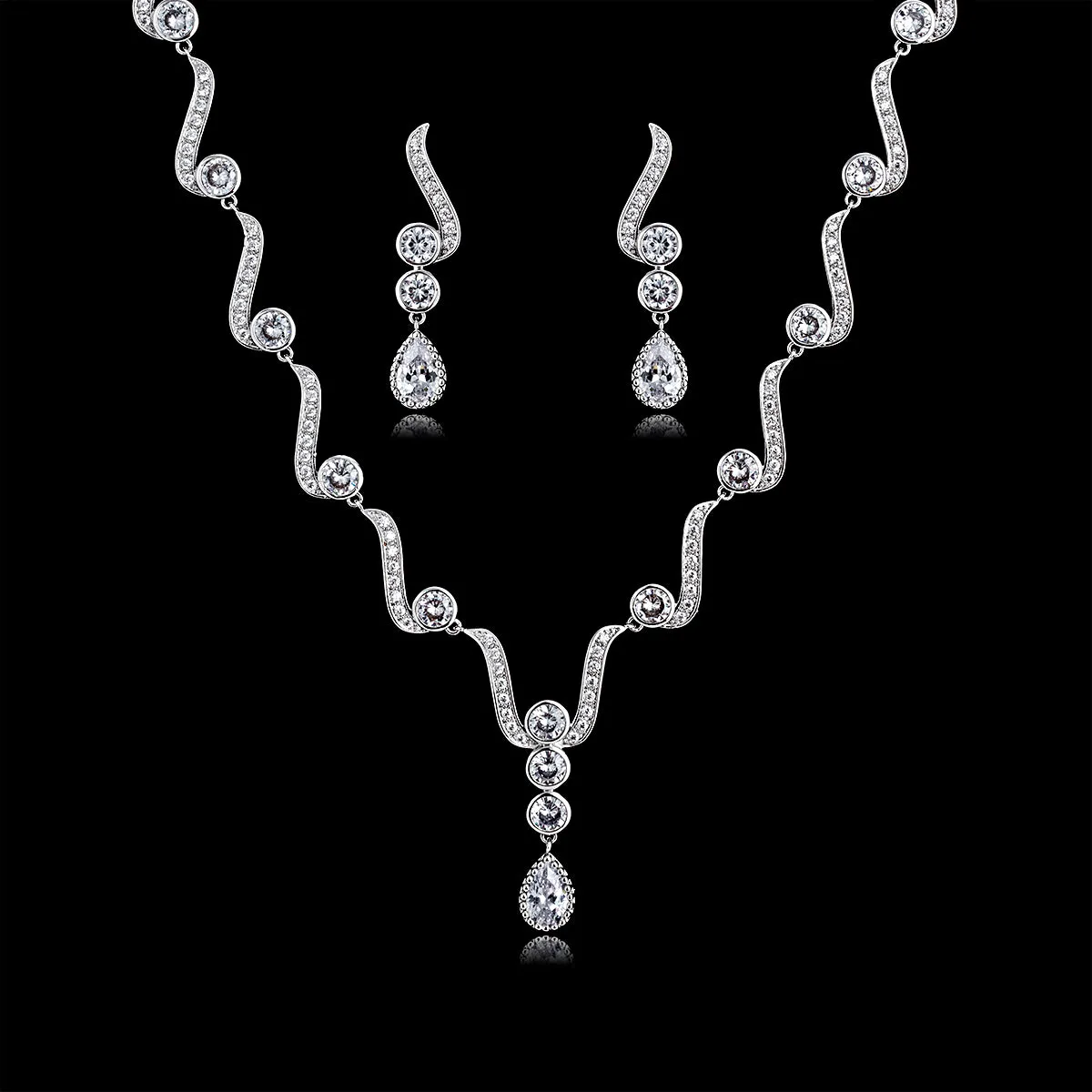 Cubic zirconia bride wedding necklace earring set CN10185
