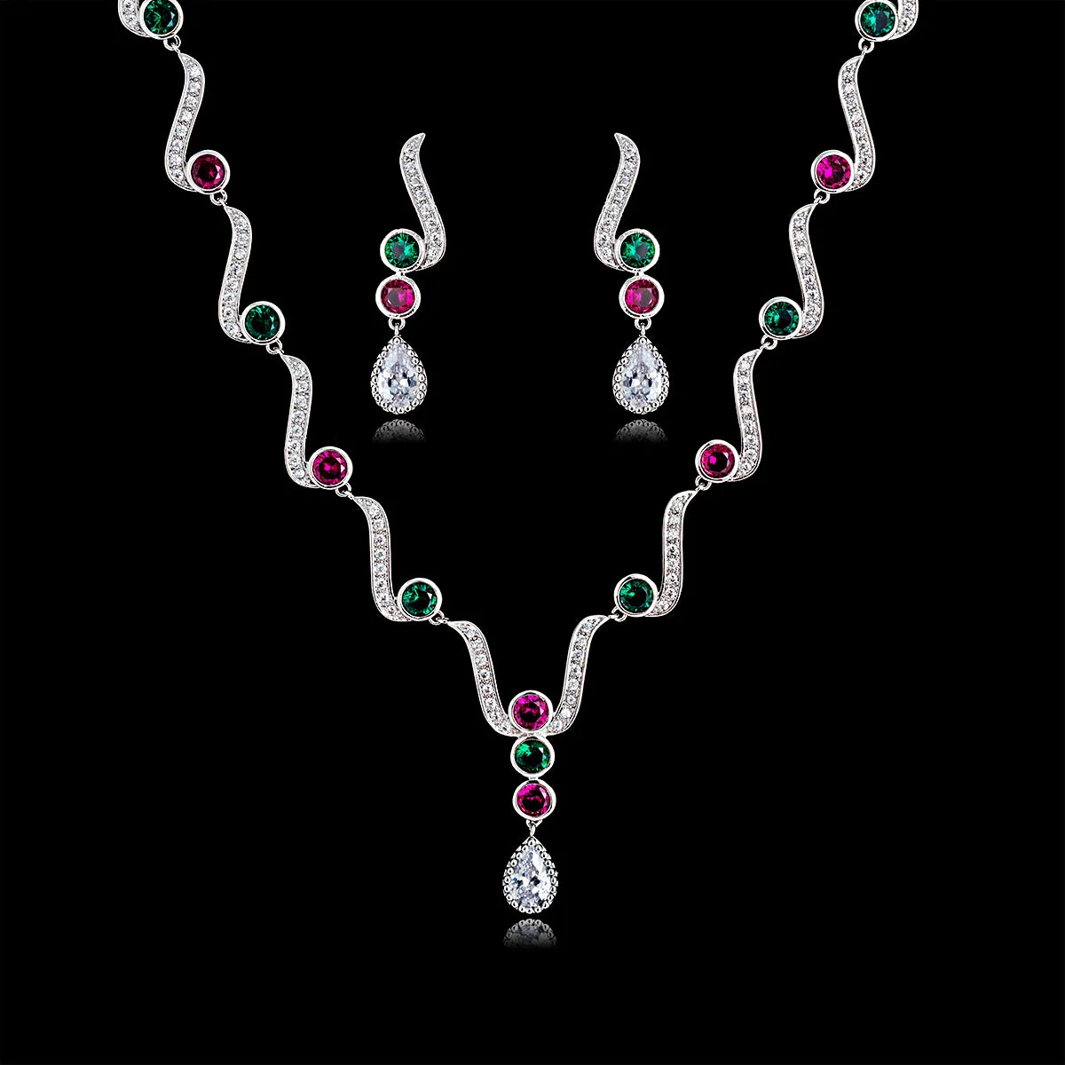 Cubic zirconia bride wedding necklace earring set CN10185