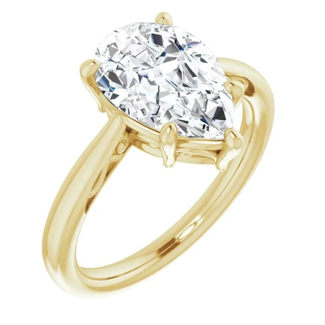 Cubic Zirconia Engagement Ring- The Abbey Ro (Customizable Pear Cut Solitaire with 'Incomplete' Decorations)