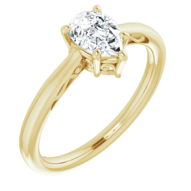Cubic Zirconia Engagement Ring- The Abbey Ro (Customizable Pear Cut Solitaire with 'Incomplete' Decorations)