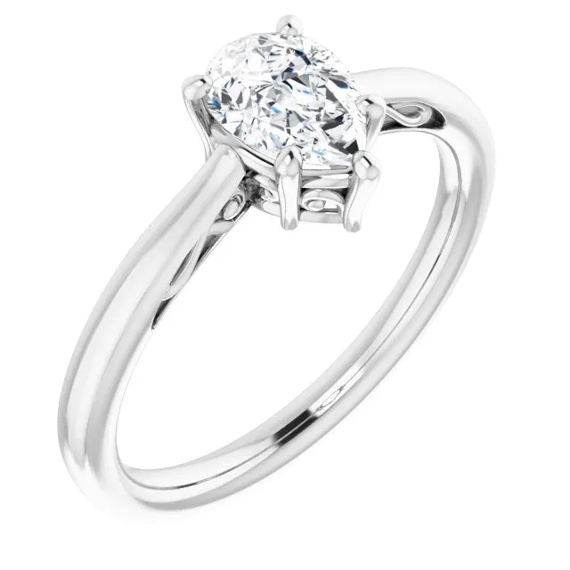 Cubic Zirconia Engagement Ring- The Abbey Ro (Customizable Pear Cut Solitaire with 'Incomplete' Decorations)