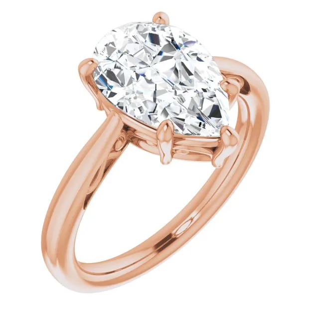 Cubic Zirconia Engagement Ring- The Abbey Ro (Customizable Pear Cut Solitaire with 'Incomplete' Decorations)