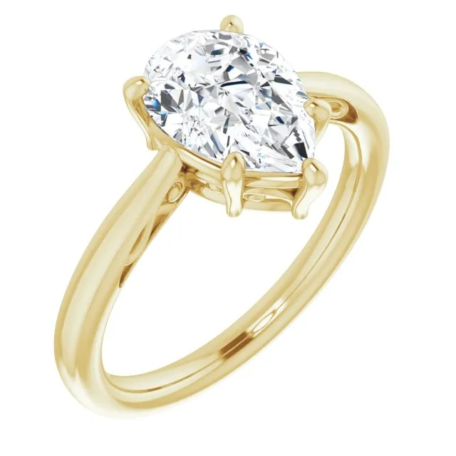 Cubic Zirconia Engagement Ring- The Abbey Ro (Customizable Pear Cut Solitaire with 'Incomplete' Decorations)