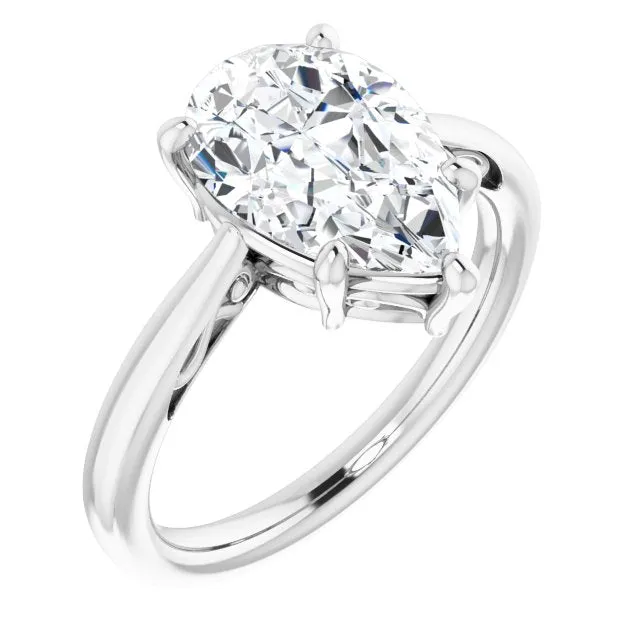 Cubic Zirconia Engagement Ring- The Abbey Ro (Customizable Pear Cut Solitaire with 'Incomplete' Decorations)