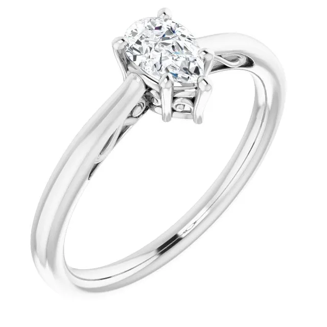 Cubic Zirconia Engagement Ring- The Abbey Ro (Customizable Pear Cut Solitaire with 'Incomplete' Decorations)