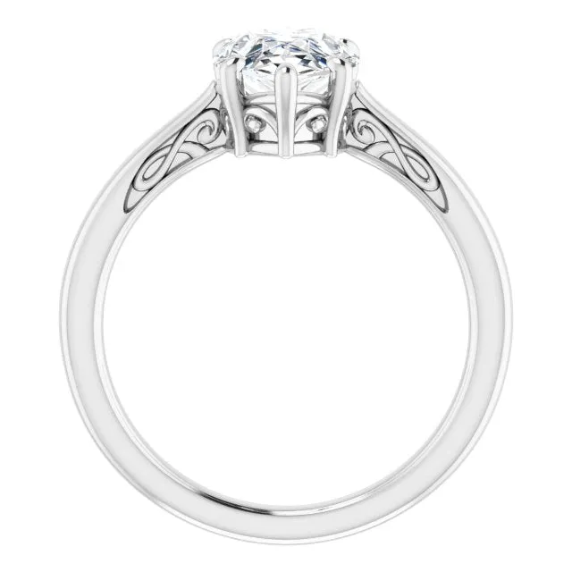Cubic Zirconia Engagement Ring- The Abbey Ro (Customizable Pear Cut Solitaire with 'Incomplete' Decorations)