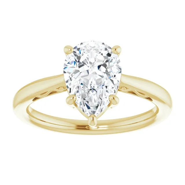 Cubic Zirconia Engagement Ring- The Abbey Ro (Customizable Pear Cut Solitaire with 'Incomplete' Decorations)