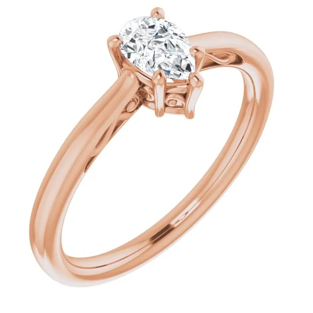 Cubic Zirconia Engagement Ring- The Abbey Ro (Customizable Pear Cut Solitaire with 'Incomplete' Decorations)