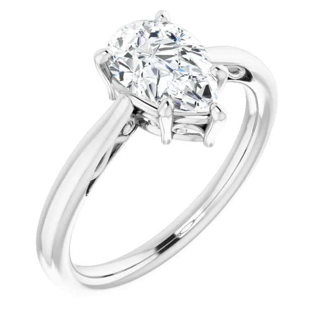 Cubic Zirconia Engagement Ring- The Abbey Ro (Customizable Pear Cut Solitaire with 'Incomplete' Decorations)