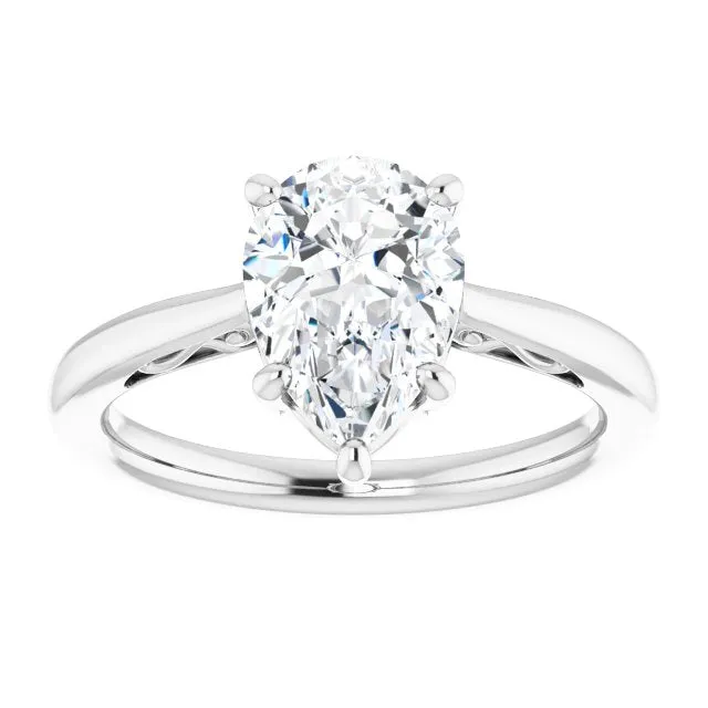 Cubic Zirconia Engagement Ring- The Abbey Ro (Customizable Pear Cut Solitaire with 'Incomplete' Decorations)