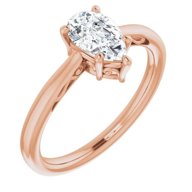 Cubic Zirconia Engagement Ring- The Abbey Ro (Customizable Pear Cut Solitaire with 'Incomplete' Decorations)