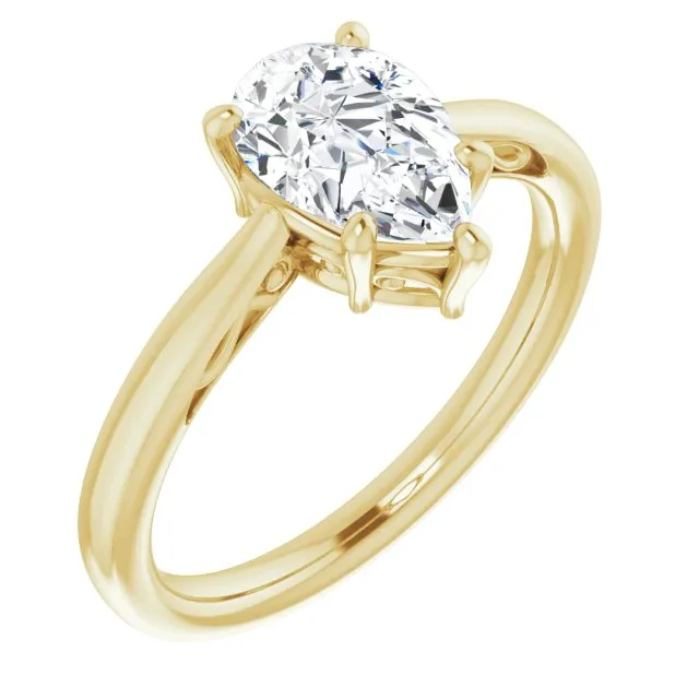 Cubic Zirconia Engagement Ring- The Abbey Ro (Customizable Pear Cut Solitaire with 'Incomplete' Decorations)