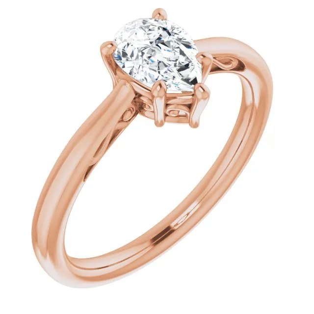 Cubic Zirconia Engagement Ring- The Abbey Ro (Customizable Pear Cut Solitaire with 'Incomplete' Decorations)