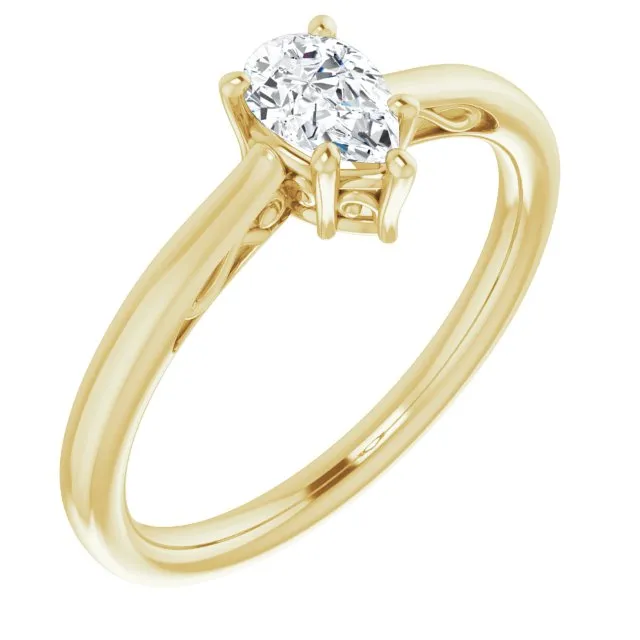 Cubic Zirconia Engagement Ring- The Abbey Ro (Customizable Pear Cut Solitaire with 'Incomplete' Decorations)