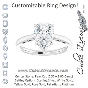 Cubic Zirconia Engagement Ring- The Abbey Ro (Customizable Pear Cut Solitaire with 'Incomplete' Decorations)