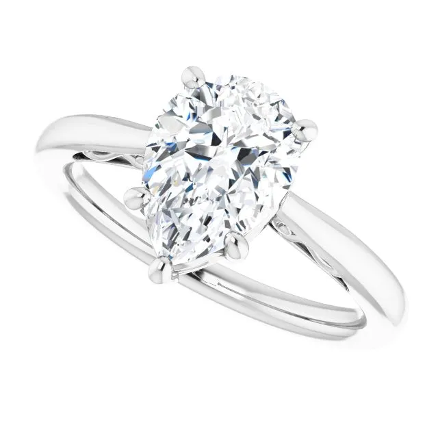 Cubic Zirconia Engagement Ring- The Abbey Ro (Customizable Pear Cut Solitaire with 'Incomplete' Decorations)