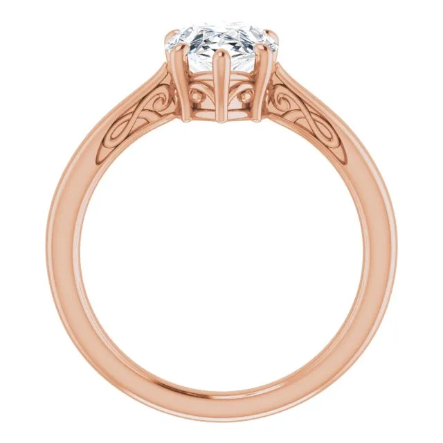 Cubic Zirconia Engagement Ring- The Abbey Ro (Customizable Pear Cut Solitaire with 'Incomplete' Decorations)