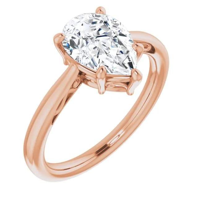 Cubic Zirconia Engagement Ring- The Abbey Ro (Customizable Pear Cut Solitaire with 'Incomplete' Decorations)