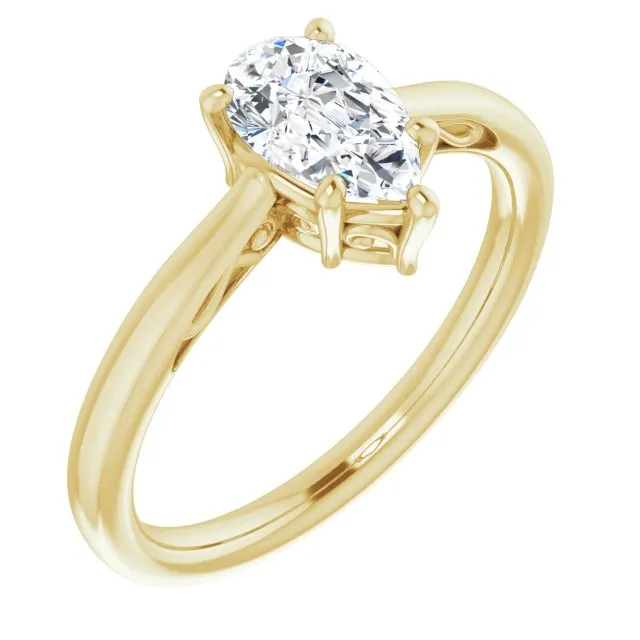 Cubic Zirconia Engagement Ring- The Abbey Ro (Customizable Pear Cut Solitaire with 'Incomplete' Decorations)