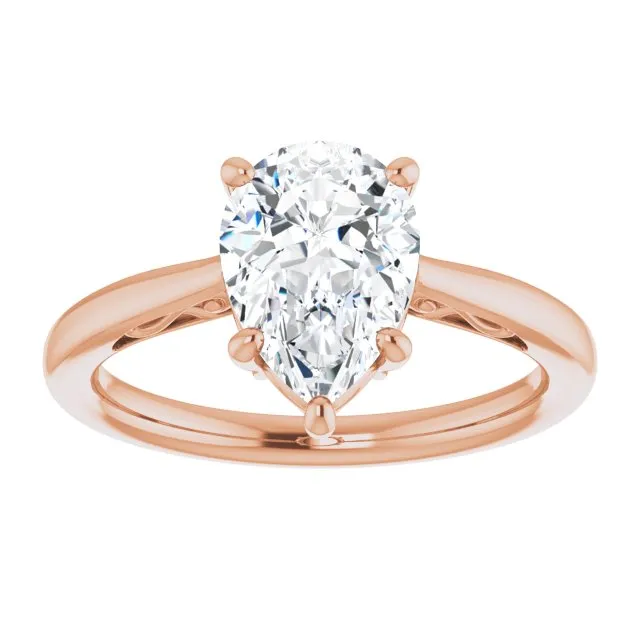 Cubic Zirconia Engagement Ring- The Abbey Ro (Customizable Pear Cut Solitaire with 'Incomplete' Decorations)