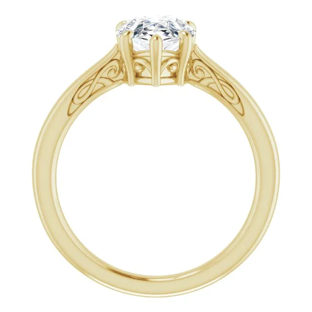 Cubic Zirconia Engagement Ring- The Abbey Ro (Customizable Pear Cut Solitaire with 'Incomplete' Decorations)