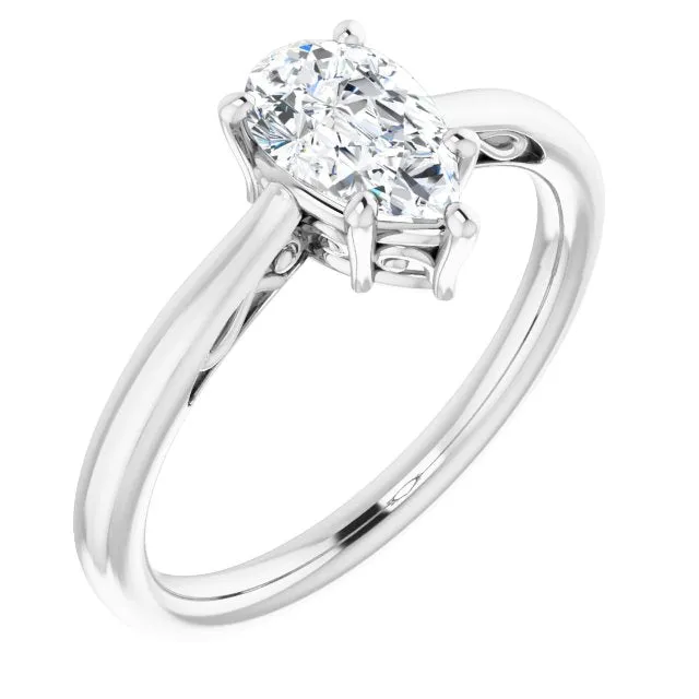 Cubic Zirconia Engagement Ring- The Abbey Ro (Customizable Pear Cut Solitaire with 'Incomplete' Decorations)