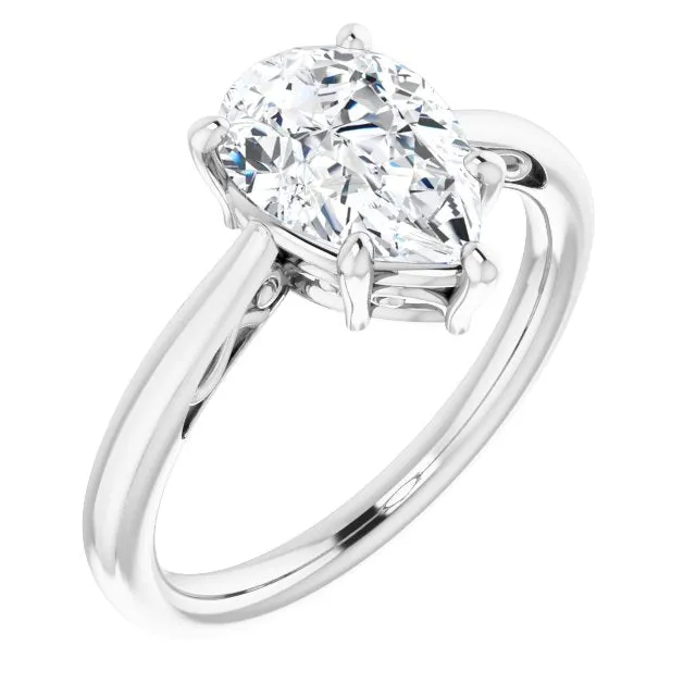 Cubic Zirconia Engagement Ring- The Abbey Ro (Customizable Pear Cut Solitaire with 'Incomplete' Decorations)