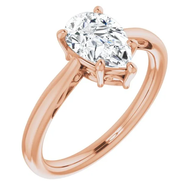 Cubic Zirconia Engagement Ring- The Abbey Ro (Customizable Pear Cut Solitaire with 'Incomplete' Decorations)