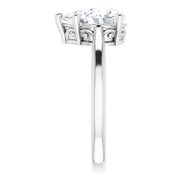 Cubic Zirconia Engagement Ring- The Abbey Ro (Customizable Pear Cut Solitaire with 'Incomplete' Decorations)