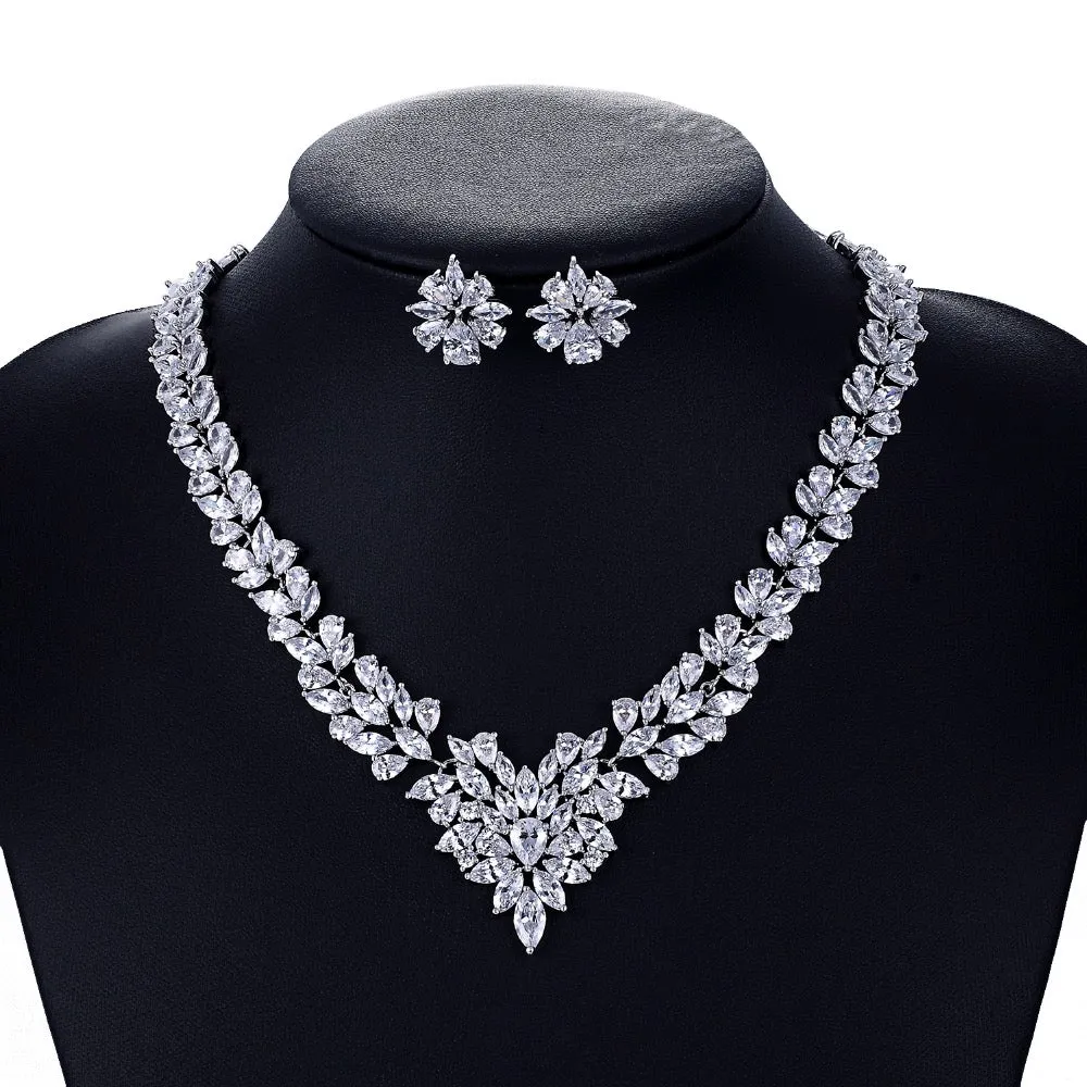 Cubic zirconia Necklace Earring Set for Wedding, Bridesmaid Jewelry CN10009