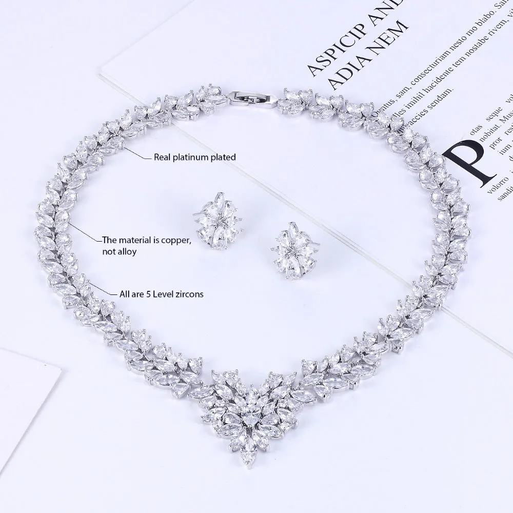 Cubic zirconia Necklace Earring Set for Wedding, Bridesmaid Jewelry CN10009